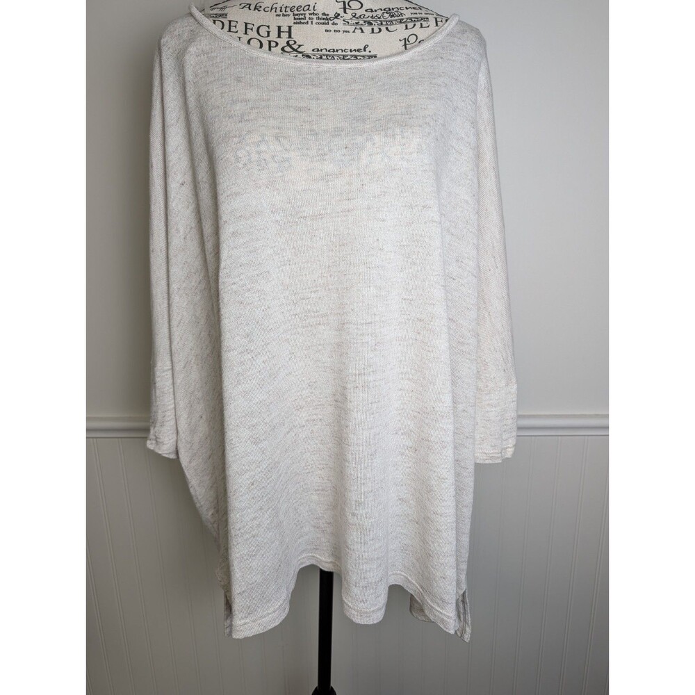 LL Bean Womens Washable Linen Short Sleeve Dolman Top XL Oversize Pullover Beige
